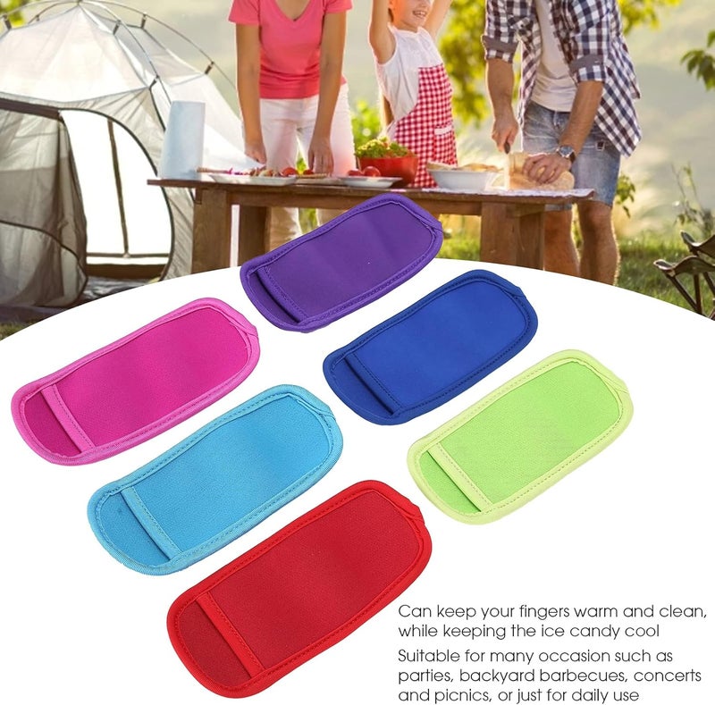 woobles 6pcs Reusable Popsicle Bags, Ice Pop Sleeves Antifreezing Sleeves, Neoprene Ice Pop Sleeves Portable Popsicle Holder Bags, 6 Colors Ice Freezer Protective Cover for Kids Party - Image 2